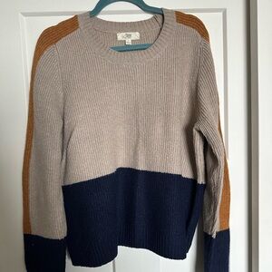 Colorblock Sweater in Beige, Navy, and Mustard